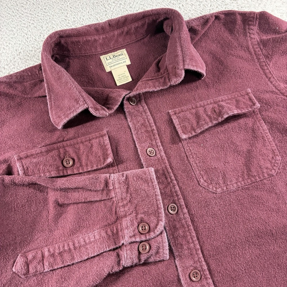 Vintage L.L Bean Chamois Flannel Shirt Mens XL Burgundy Red Pockets Chore Camp